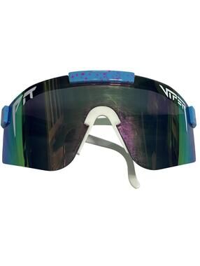 Pit Viper Sunglasses Mens One Size Blue Shield Oversized Green Mirrored Lenses